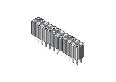 Ein 20-poliger Buchsenleistenstecker mit Durchkontaktierungslöchern, geeignet zum Anschluss mehrerer Drähte oder Komponenten in Elektronikprojekten.