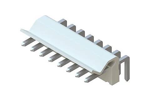 Technische Zeichnung eines elektronischen Steckers mit Abmessungen in Millimetern, die Draufsicht, Vorderansicht und Seitenansicht zeigen.