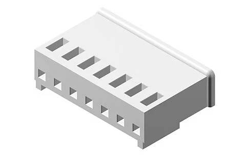 3D-Rendering eines weißen Kunststoff-Elektroanschlusses mit mehreren rechteckigen Schlitzen auf der Oberseite.