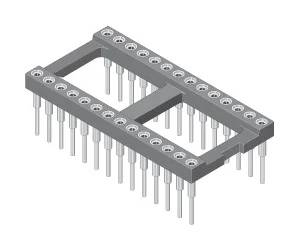 Eine Illustration eines 40-poligen IC-Sockels mit doppelter Reihe von Metallstiften für elektrische Verbindungen.