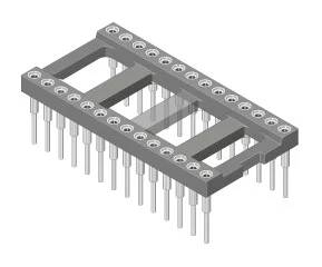 Ein 24-poliger DIP-IC-Sockel mit zwei Reihen von Metallstiften zum Verbinden eines Chips mit einer Leiterplatte, der eine einfache Installation und Entfernung ermöglicht.