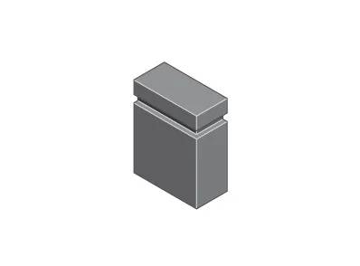 Eine 3D-Illustration eines einfachen, rechteckigen, grauen Blocks mit einer flachen Oberseite und einer kleineren Basis, der als grundlegendes architektonisches Element erscheint.