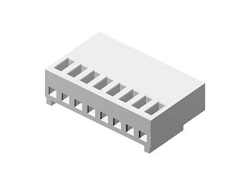 Ein 10-poliger elektrischer Stecker mit rechteckiger Form und gleichmäßig verteilten Schlitzen, der für elektronische Verbindungen verwendet wird.