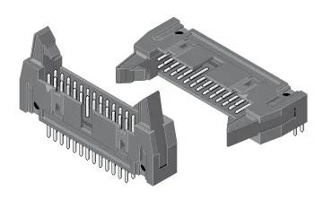 3D-Modell eines 24-poligen Steckerverbinders, das rechteckiges Design und Pinausrichtung für elektronische Schaltungsverbindungen zeigt.