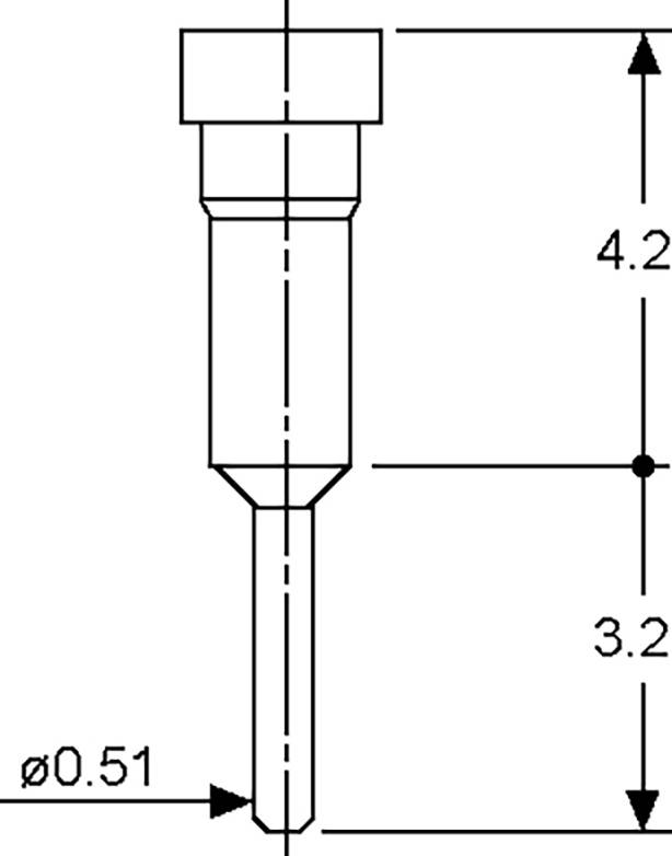 Technische Zeichnung eines stiftartigen Komponente. Abmessungen: Gesamtlänge 4,2 Einheiten, mit einem Hauptabschnitt von 3,2 Einheiten und Durchmesser 0,51 Einheiten.