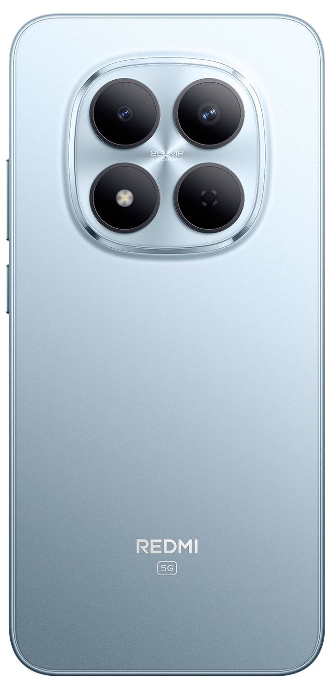 Ein hellblaues Smartphone mit einer Quad-Kamera-Anordnung und einem 