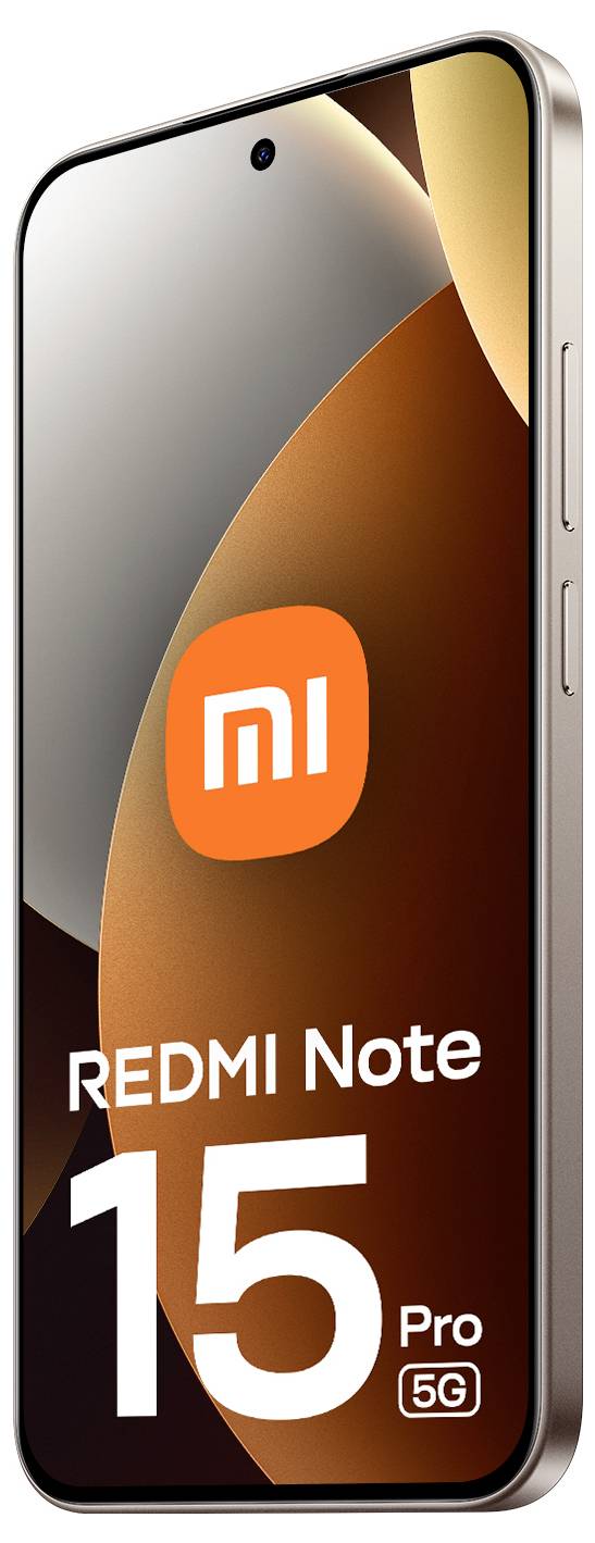 Smartphone-Display zeigt 'REDMI Note 15 Pro 5G' mit minimalistischem Hintergrund und zentriertem Markenlogo auf dem Bildschirm.