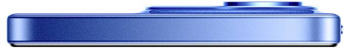Seitenansicht eines eleganten blauen Smartphones, das sein schlankes Profil und die hervorstehende Rückenkamera hervorhebt.