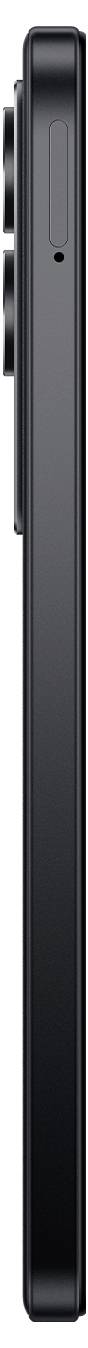 Seitenansicht eines schwarzen Smartphones mit schlankem Profil, drei hervorstehenden Rückkameras und einem rechteckigen Blockdesign an der Seite.