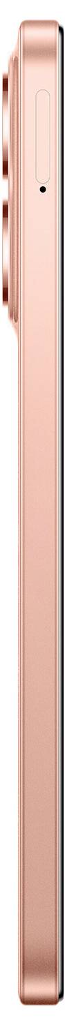 Seitenansicht eines eleganten Smartphones in Roségold, mit einem vorstehenden hinteren Kameramodul mit drei Linsen.