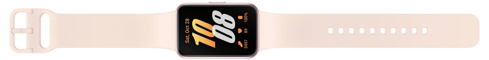 Eine rosa Smartwatch mit der Anzeige „11:08