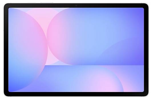 Ein Tablet mit einem digitalen Kunstwerk, das sich überlappende rosa und blaue Kreise auf einem Farbverlaufshintergrund zeigt und ein sanftes, farbiges Leuchten ausstrahlt.