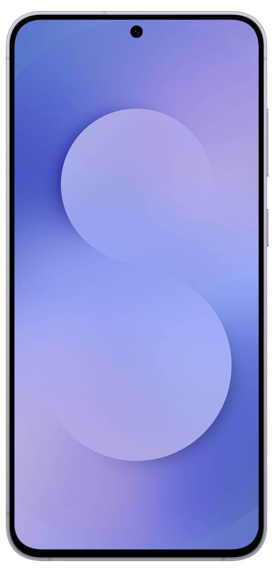 Ein Smartphone mit einer Frontkamera in der Mitte der oberen Bildschirmkante, das eine blau-violette Farbverlauf-Hintergrund anzeigt.