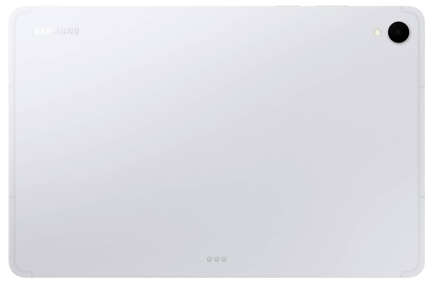 Ein weißes Tablet von hinten betrachtet, mit einer einzelnen rückseitigen Kamera in der oberen rechten Ecke.