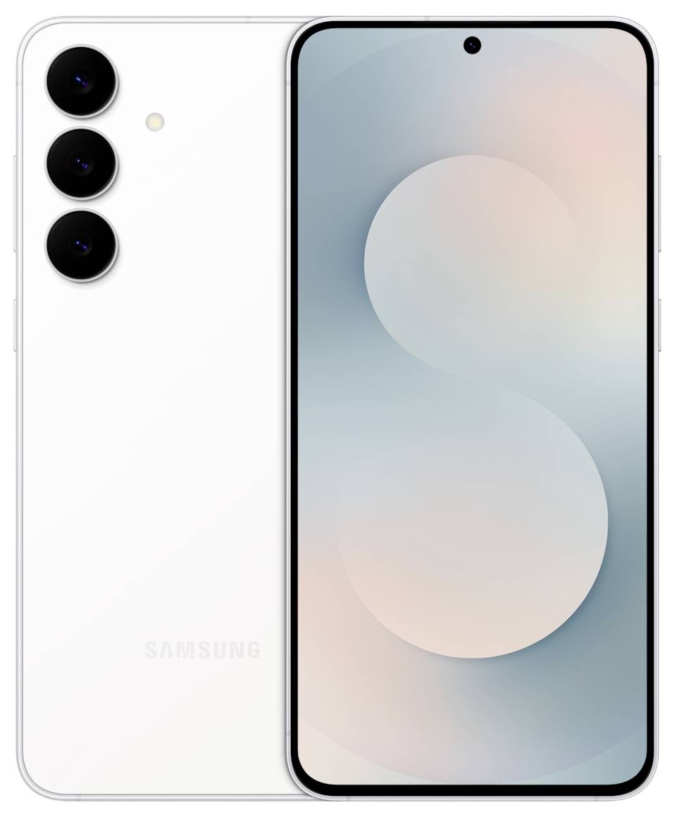 Ein weißes Smartphone mit drei sichtbaren Rückkameras, das ein minimalistisches Design und einen großen Bildschirm präsentiert.