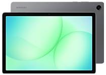 Ein dünnes, modernes Tablet mit einem lebendigen Display zeigt einen abstrakten grünen Hintergrund. Der Markenname 