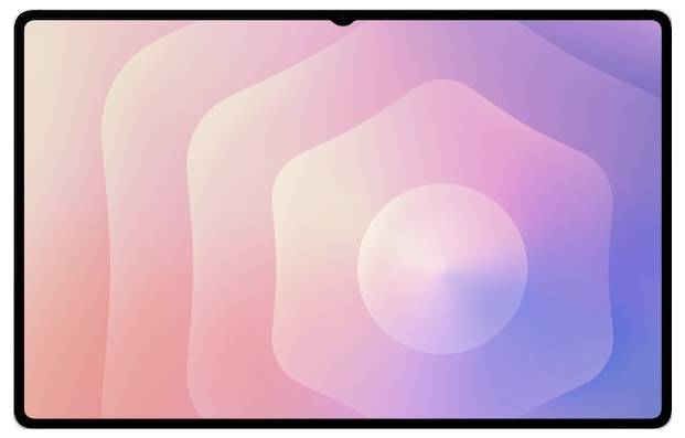 Abstrakte Illustration mit überlagerten, pastellrosa und blauem konzentrischem Design, das auf einer rechteckigen Leinwand ein beruhigendes visuelles Muster erzeugt.