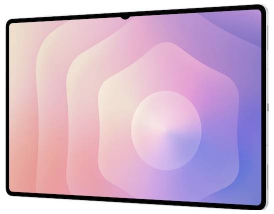 Eine digitale Illustration mit konzentrischen Formen in zartem Rosa und Violett mit Farbverläufen, angezeigt auf einem eleganten, modernen Tablet-Bildschirm.