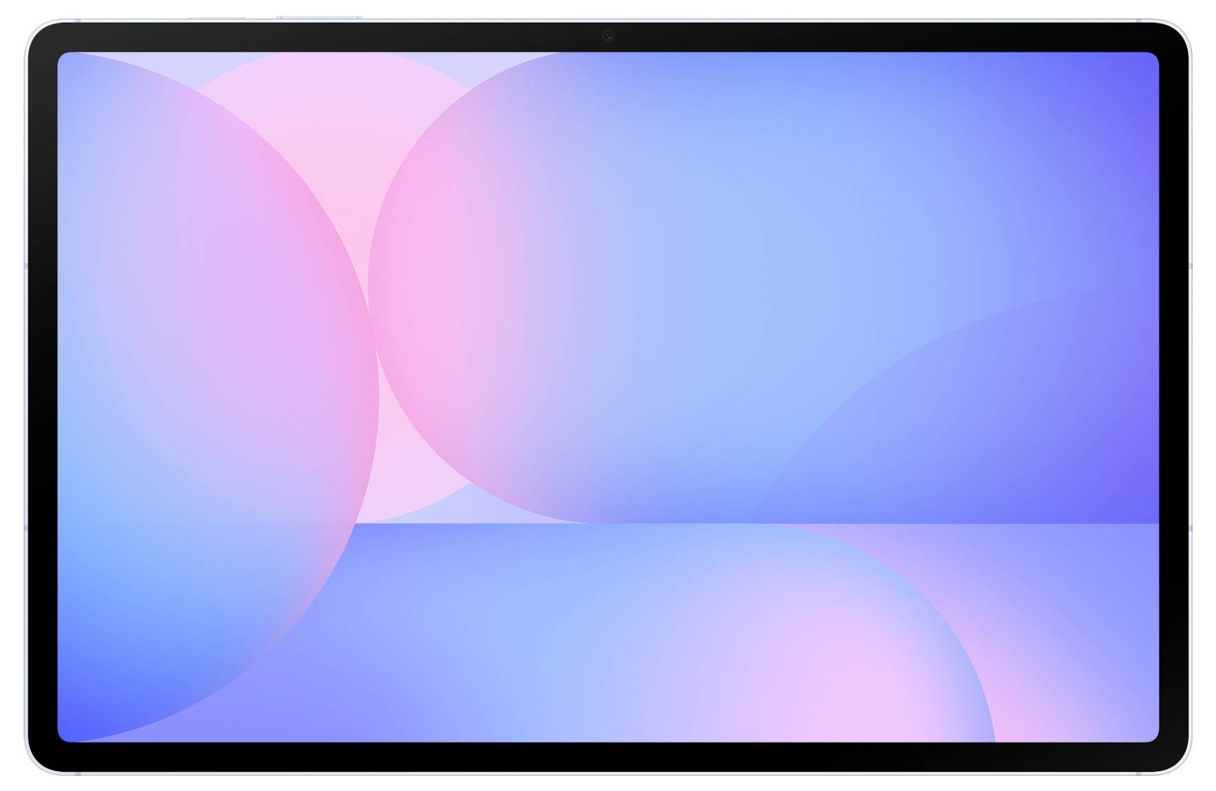 Ein digitales Tablet, das einen Bildschirm mit einem Pastellverlauf aus sanften Rosa- und Blautönen anzeigt, was einen abstrakten Hintergrund schafft.