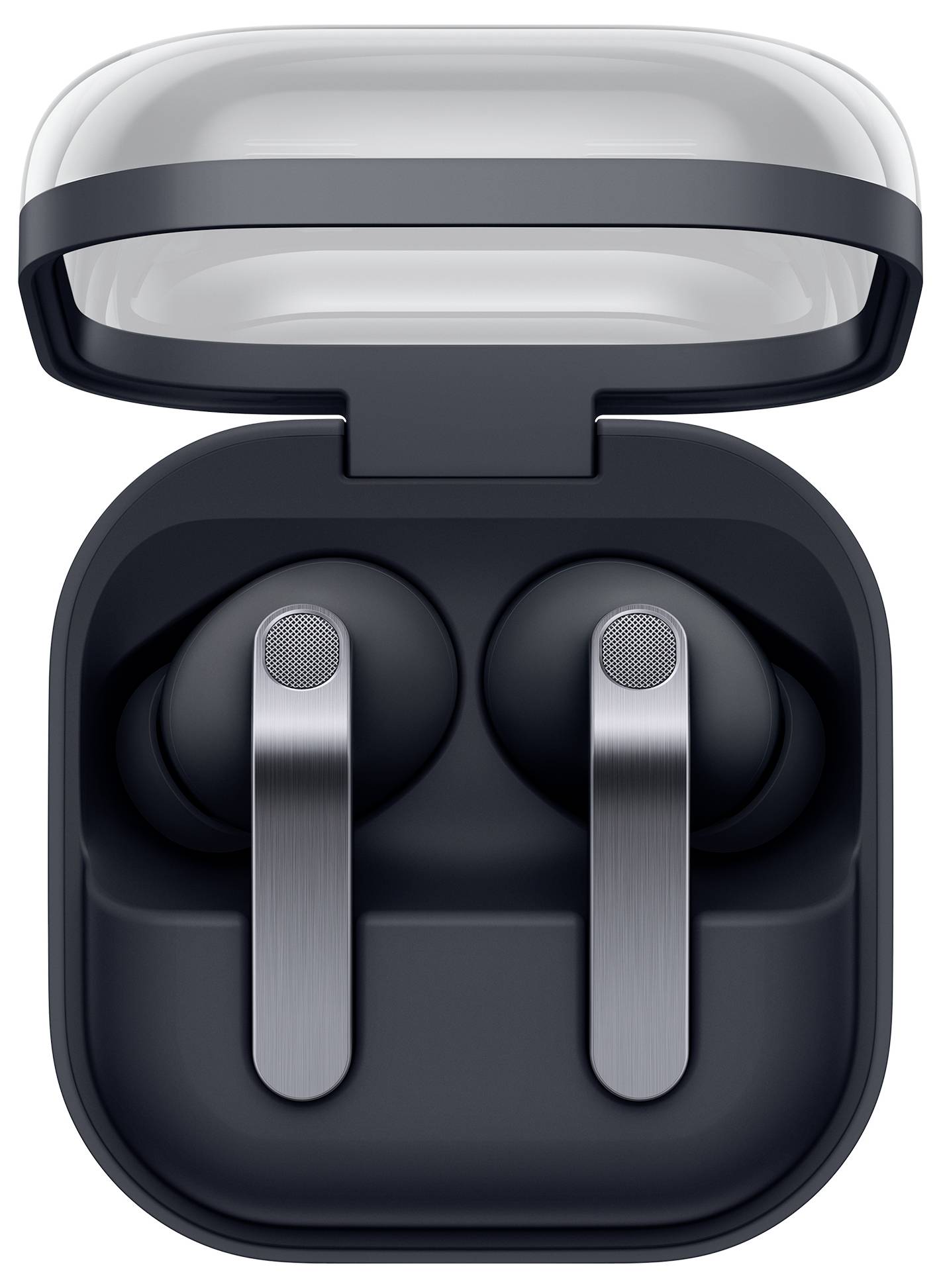 Ein schwarzes kabelloses Headset mit einem einzelnen Ohrhörer, einem flexiblen Mikrofonausleger und einem verstellbaren Kopfbügel, entworfen für die Kommunikation.