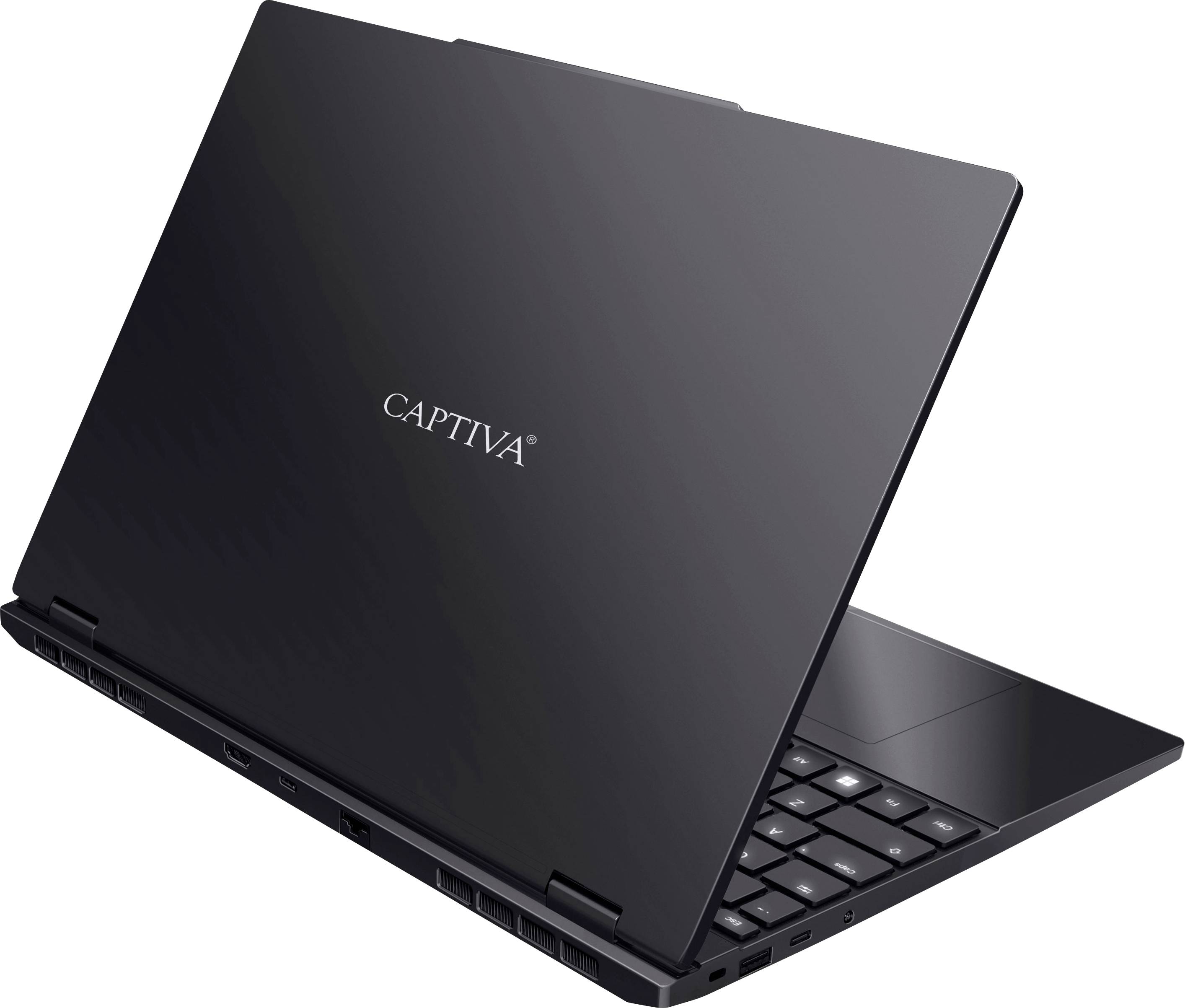 Ein schwarzer Laptop mit dem Markennamen „CAPTIVA