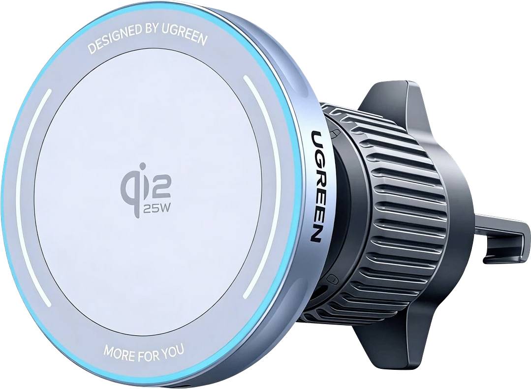 UGREEN 25W Qi2 kabelloses Autolademount mit runder Magnetpad und Lüftungsschlitzclip