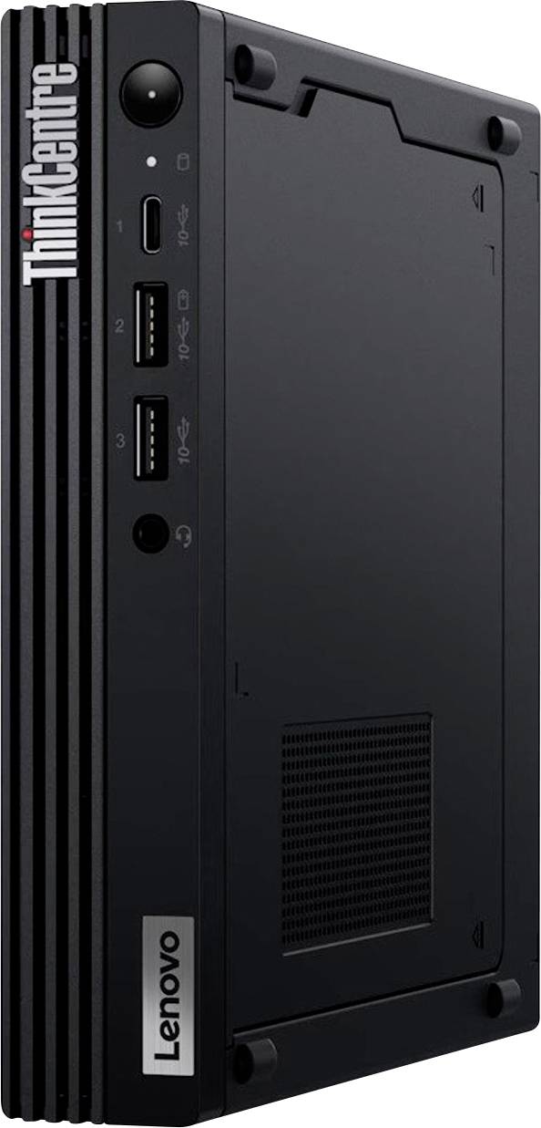 Ein schwarzer Lenovo ThinkCentre Desktop-Tower neben dem Logo „TEQ CYCLE