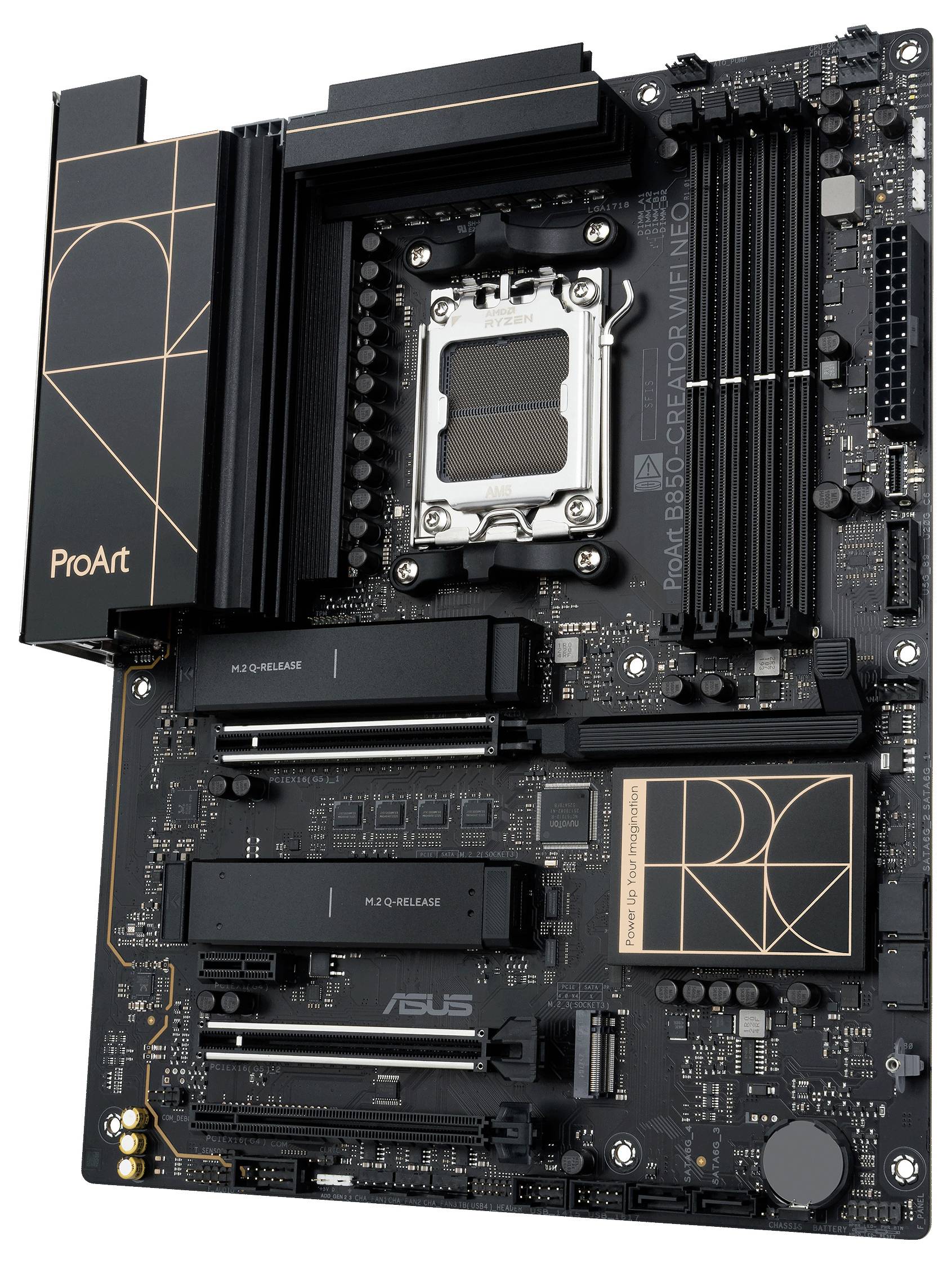Asus ProArt B650-Creator Motherboard mit mehreren RAM- und PCIe-Steckplätzen, entwickelt für kreative Profis und High-Performance-Computing.