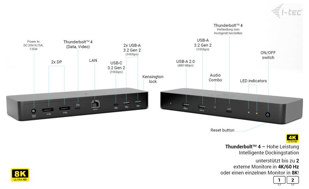 Itec Thunderbolt™ 4 Dockingstation Thunderbolt 4 Intelligent Dual DS