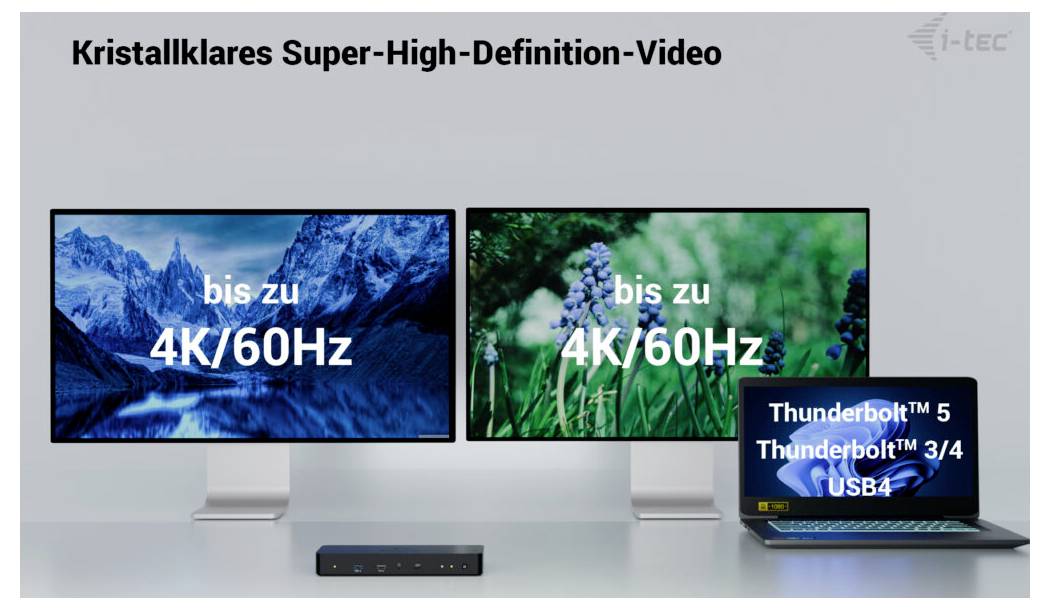 Zwei Monitore mit der Bezeichnung „bis zu 4K/60Hz