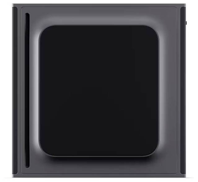 Seitenansicht eines schwarzen Laptops, die seine linke Kante mit Belüftung, Audiobuchse, USB-Anschluss, HDMI-Anschluss und einem Ethernet-Anschluss zeigt.