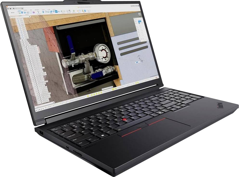Ein Laptop, auf dem ein technisches 3D-CAD-Modell einer mechanischen Baugruppe mit einem Manometer und Rohren angezeigt wird.