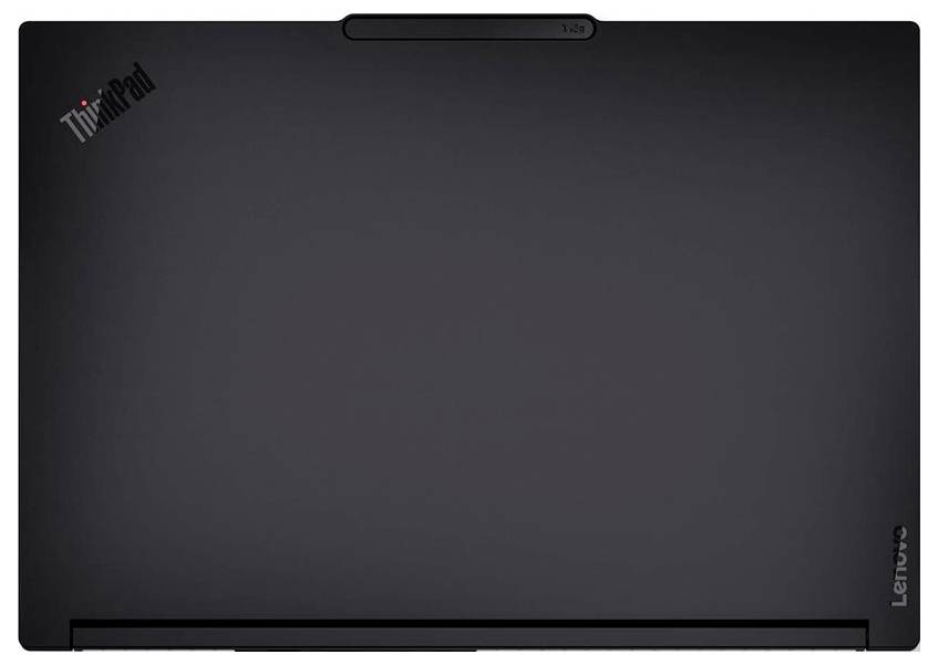 Rückseite eines Lenovo ThinkPad Laptops, dunkler Deckel mit Lenovo-Logo und ThinkPad-Branding.
