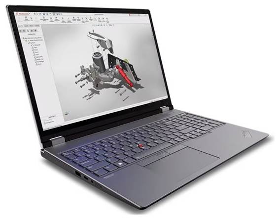 Laptop zeigt ein 3D-CAD-Modell einer mechanischen Baugruppe auf dem Bildschirm an