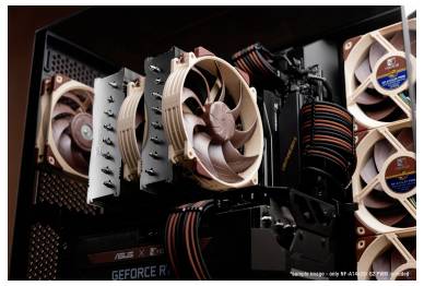 Noctua NF-A14 industrialPPC-2000 PWM Computerlüfter in Schwarz und Braun, entwickelt für hohe Leistung und Zuverlässigkeit.
