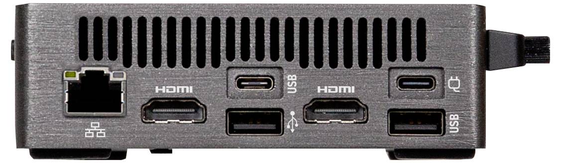 Ein eleganter schwarzer HP-Computerturm mit vertikalem Design, mit USB-Anschlüssen, einer Kopfhörerbuchse und einem Firmenlogo an der Seite.