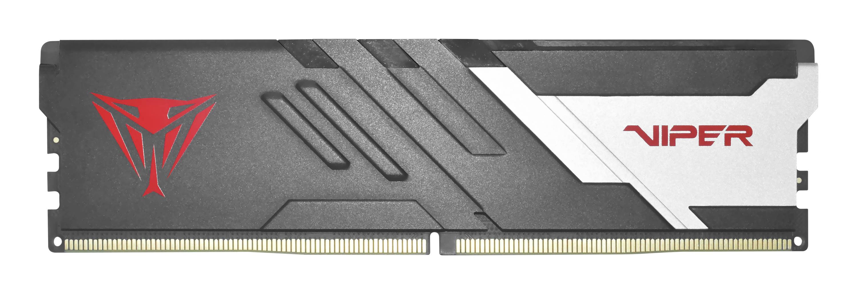 Ein schwarzes und weißes Viper RAM-Modul mit rotem Viper-Logo und Text, das ein modernes, eckiges Design aufweist.