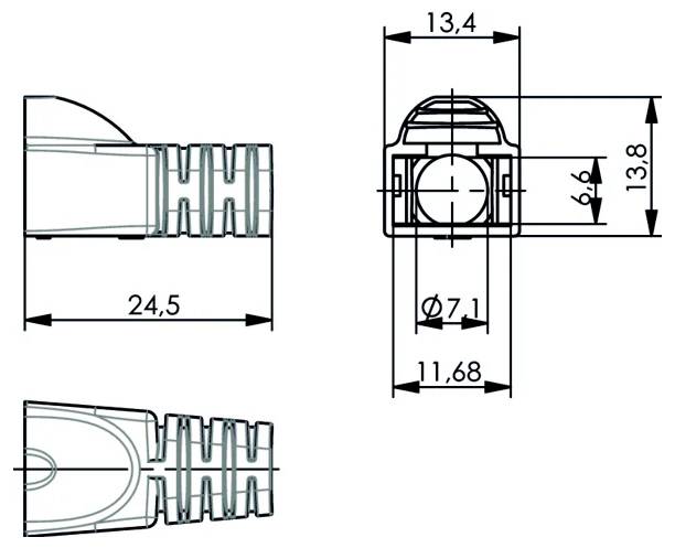 Schwarze Laptop-Aktentasche, von der Seite gezeigt, mit Schultergurt und Griffen; Abmessungen gekennzeichnet: 46 cm lang, 35 cm hoch, 6,5 cm tief.