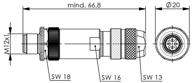 Technische Zeichnung einer Stecker-/Kabelkomplett-Baugruppe mit beschrifteten Abmessungen, einschließlich 48,5, 31, 76, 14,5, M12x1, max. Ø7, 17,4 und L.