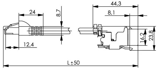 Metall Cat.6A Ethernet-Buchsenmodul in Nahaufnahme, mit vorderer Portöffnung und Seitenklemmmechanismus auf weißem Hintergrund.
