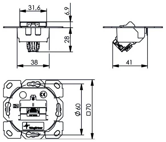 Weißer Telegärtner-Netzwerk-Switch mit sechs nummerierten Ethernet-Ports auf der Frontplatte.