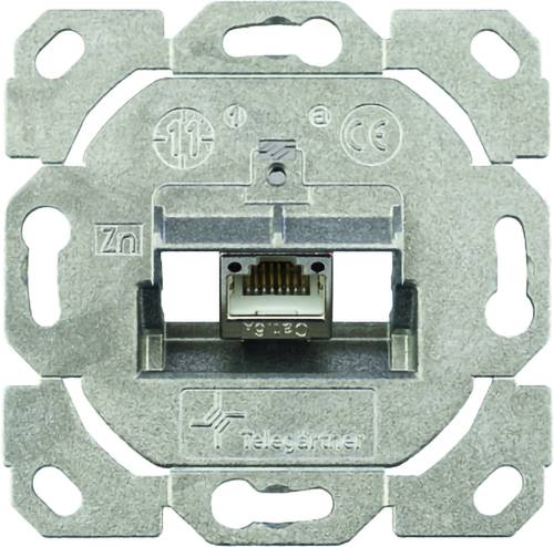 Metallische Wandmontage-Platte mit zentraler RJ45-Ethernet-Port-Öffnung für die Netzwerksteckerverbindung.