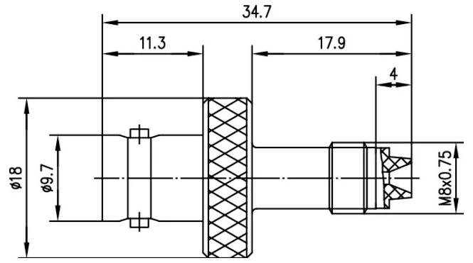 Technische Zeichnung eines Winkelstecker-Verbindungskabels mit Gesamtlänge L und Abmessungen, einschließlich maximaler Durchmesser von 5,9, 13,2, 8,7, 24, 23, 12,9 und 14,2 mm.