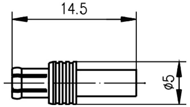 Technische Zeichnung eines gestuften Zylinderbauteils mit einem Gewindeabschnitt in der Mitte, gekennzeichnet mit 14,5 mm Länge und 5 mm Durchmesser.
