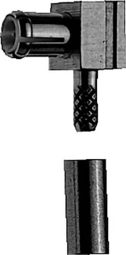 Close-up of a metal fastener or connector with a protruding threaded stud shown above a separate cylindrical sleeve below, on a plain white background.