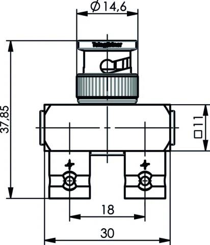 Technische Linienzeichnung eines Sensors oder einer Sonde mit gekennzeichneten Abmessungen 22,9, 20,2 und 24,4 mm, dargestellt in Seiten- und Vorderansicht.