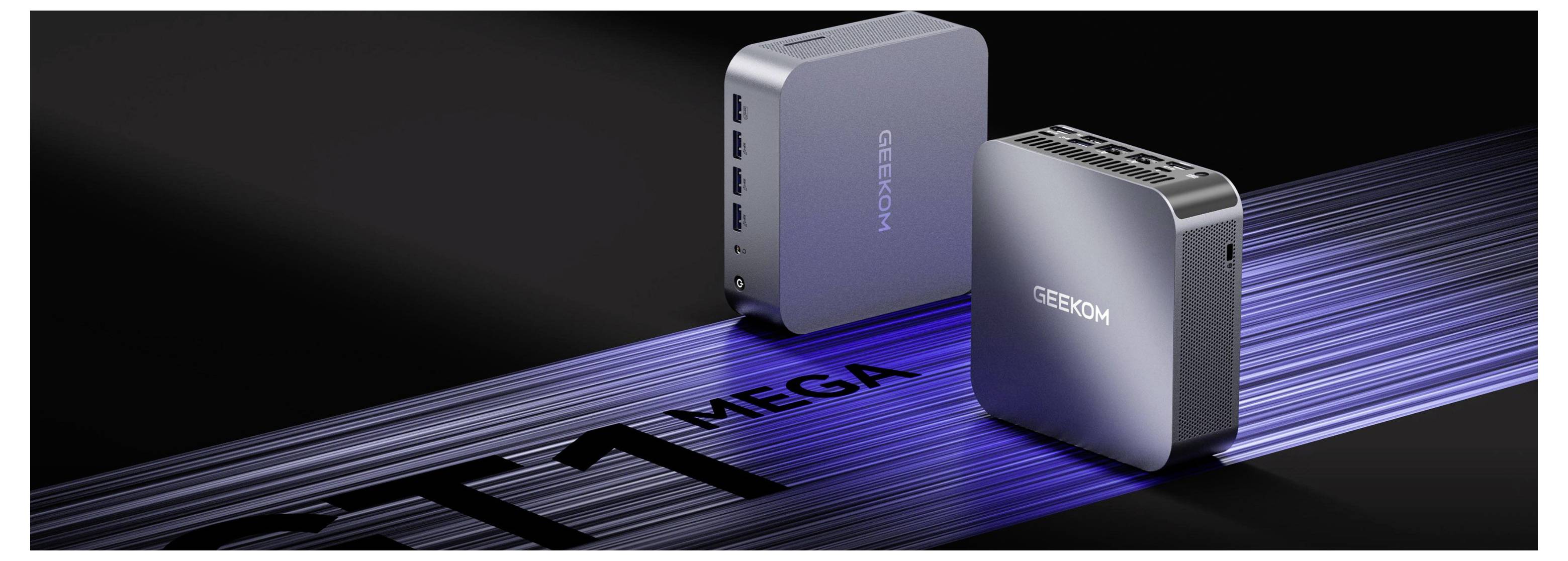 Zwei kompakte silberne TECOM M.2 SSD-Gehäuse, beschriftet mit M.2 und TECOM, gezeigt auf dunklem Hintergrund mit blauen Lichtstreifen.