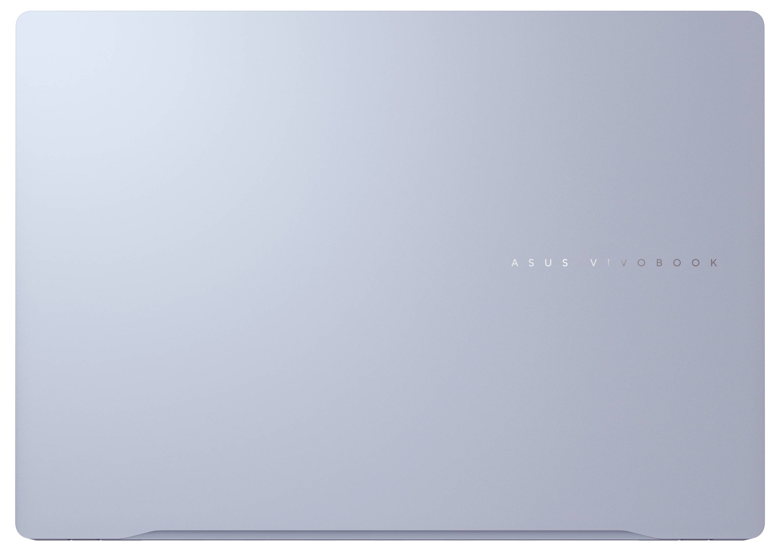 Ein geschlossenes silberfarbenes ASUS VivoBook Laptop mit dem „ASUS VivoBook
