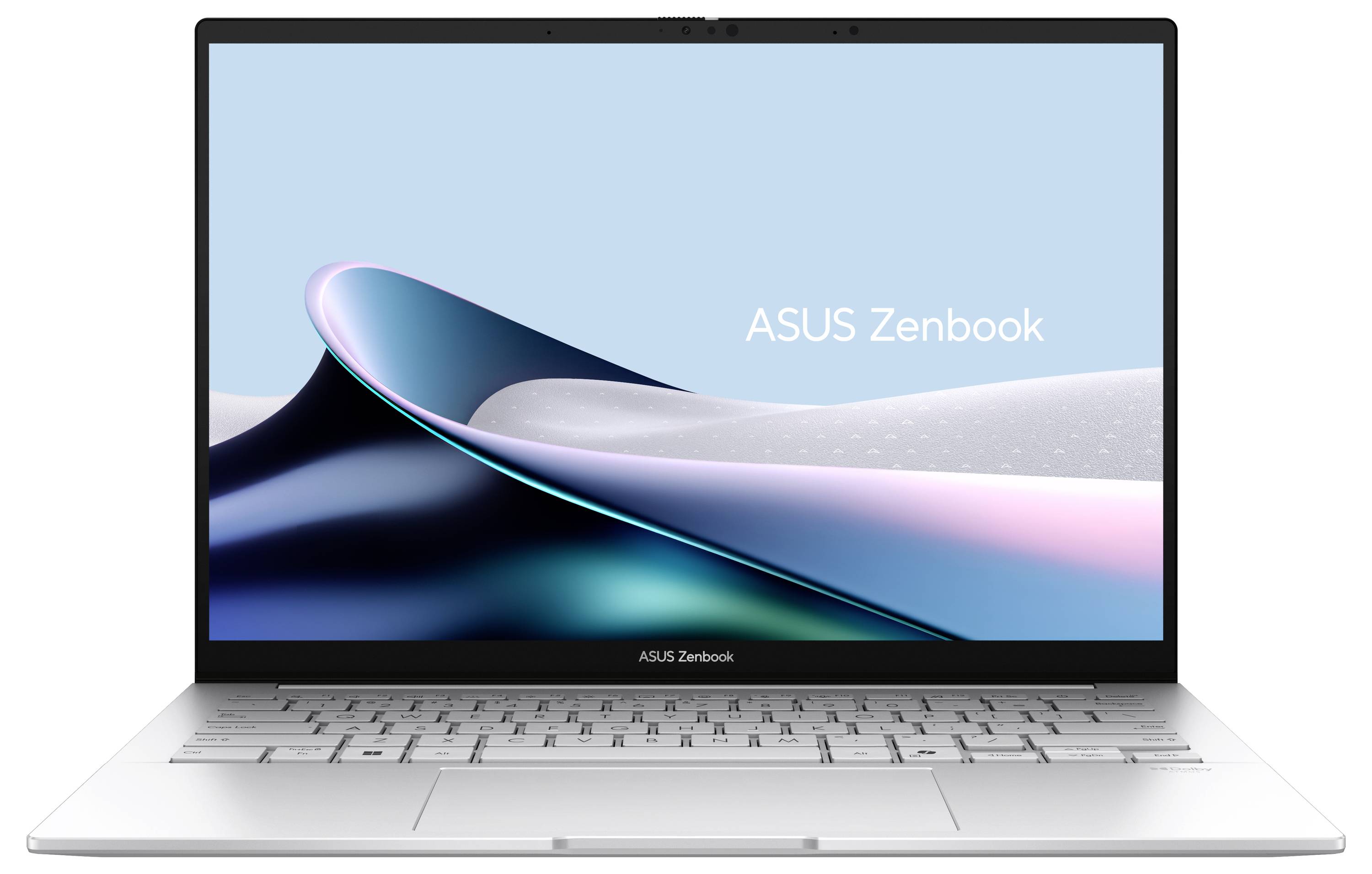 Ein Laptop zeigt den Text „ASUS Zenbook