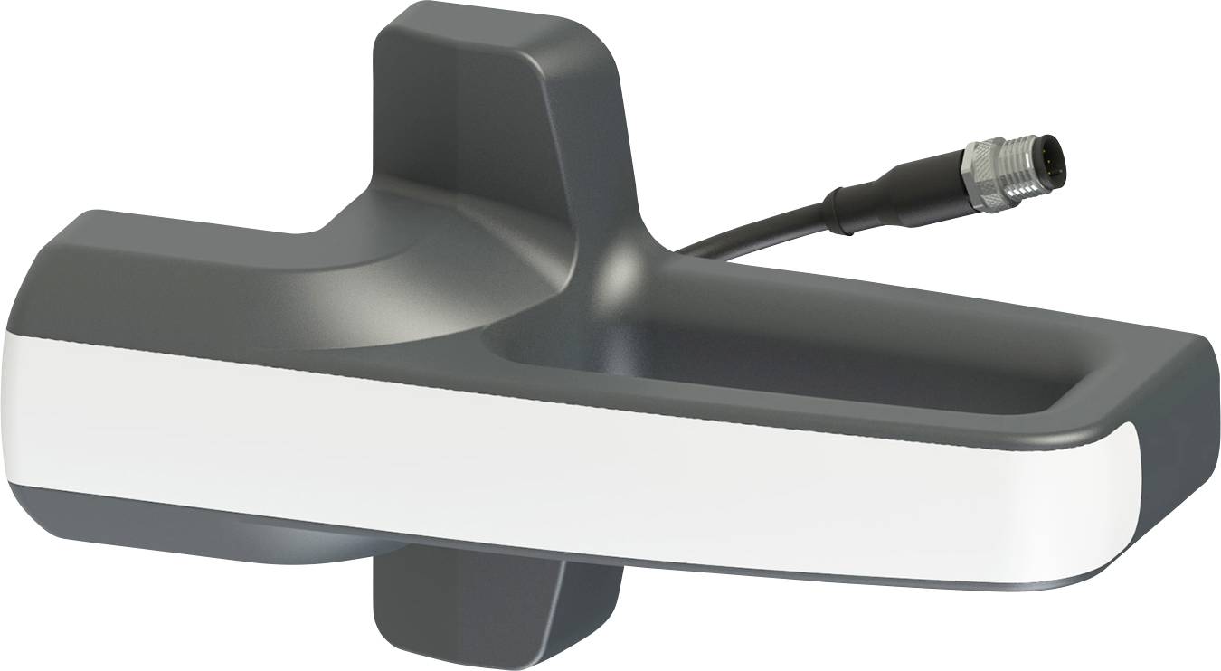 Ein eleganter, moderner elektronischer Sensor mit schwarzweißer Oberfläche, ausgestattet mit einem Verbindungskabel, häufig für Präzisionsmessungen verwendet.